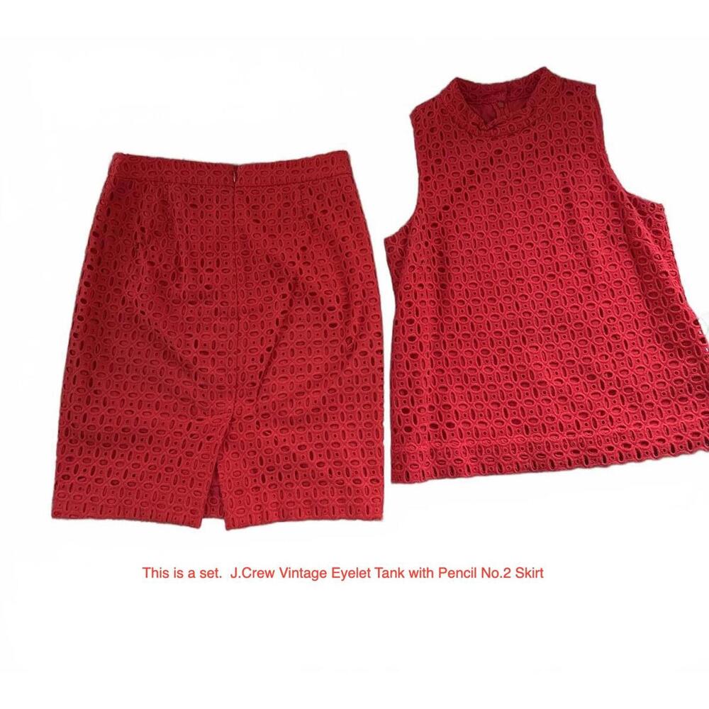 Vintage J.Crew Bold In Red Cotton Sleeveless Top & Pencil Skirt Suit Set